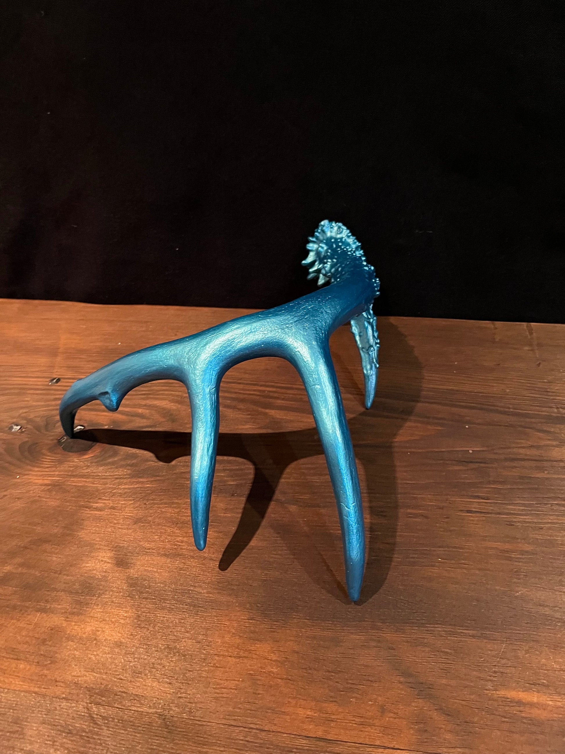 Hand painted Real White-tailed Deer Antler. Cerulean/Metallic Blue. Crafting, Decor and More